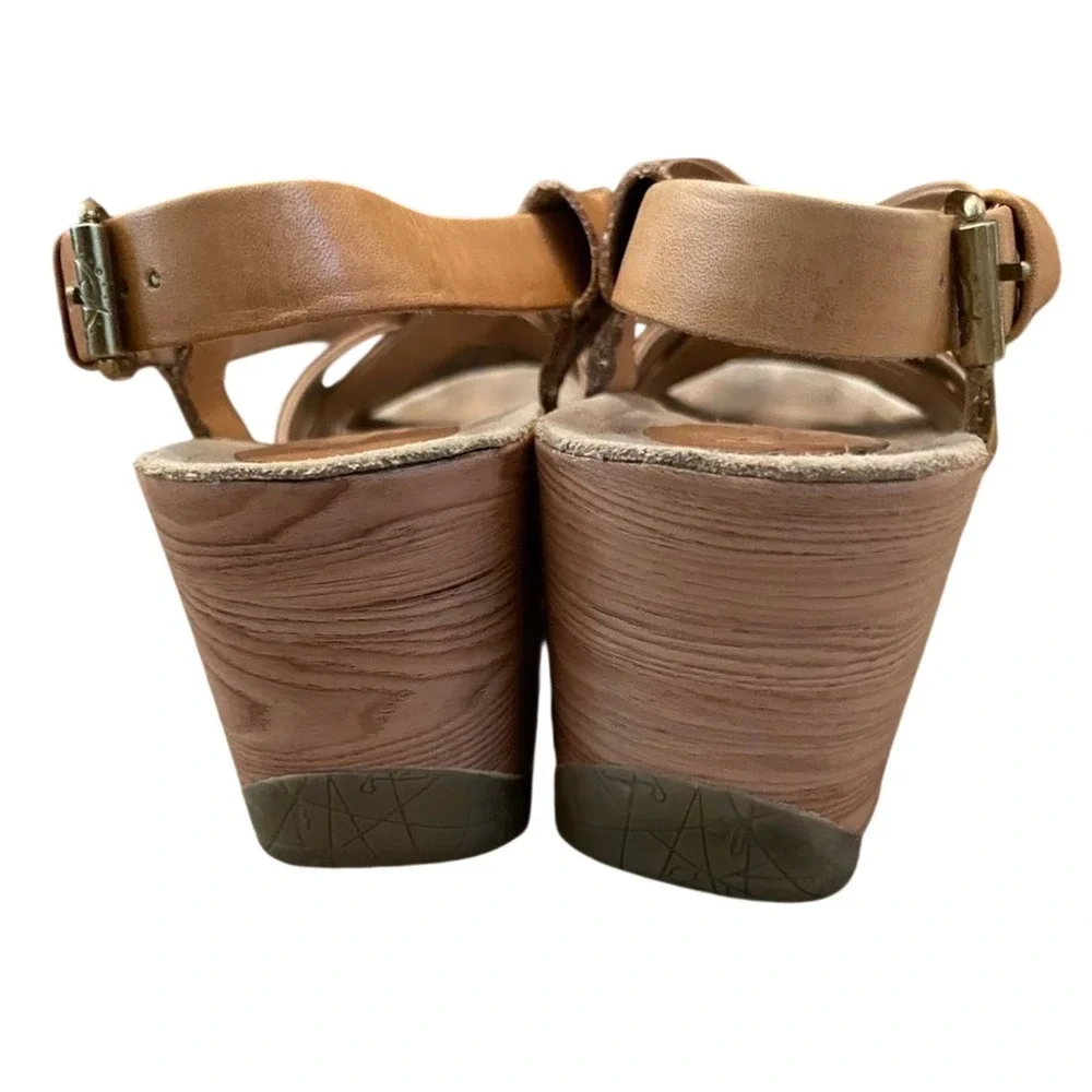 Bussola‎ Formentera Wedge Sandals Toffee Tan Leather Boho Studded Women Size 40